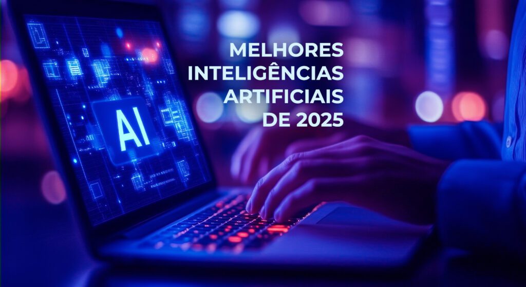 Pessoa usando notebook com interface de inteligência artificial, representando as melhores IAs de 2025. Studio Bolt melhores inteligências artificiais de 2025